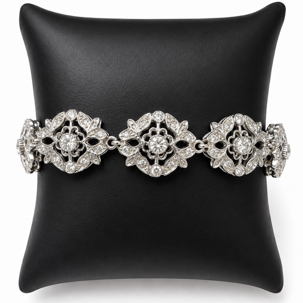 925 Sterling silver Floral Crystal Link Bracelet - Women Jewelry Size 7”